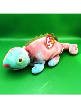 Ty Beanie Baby Iggy Iguana 1997 Tie-Dye Beanbag Plush MWMT Stuffed Animal Toy